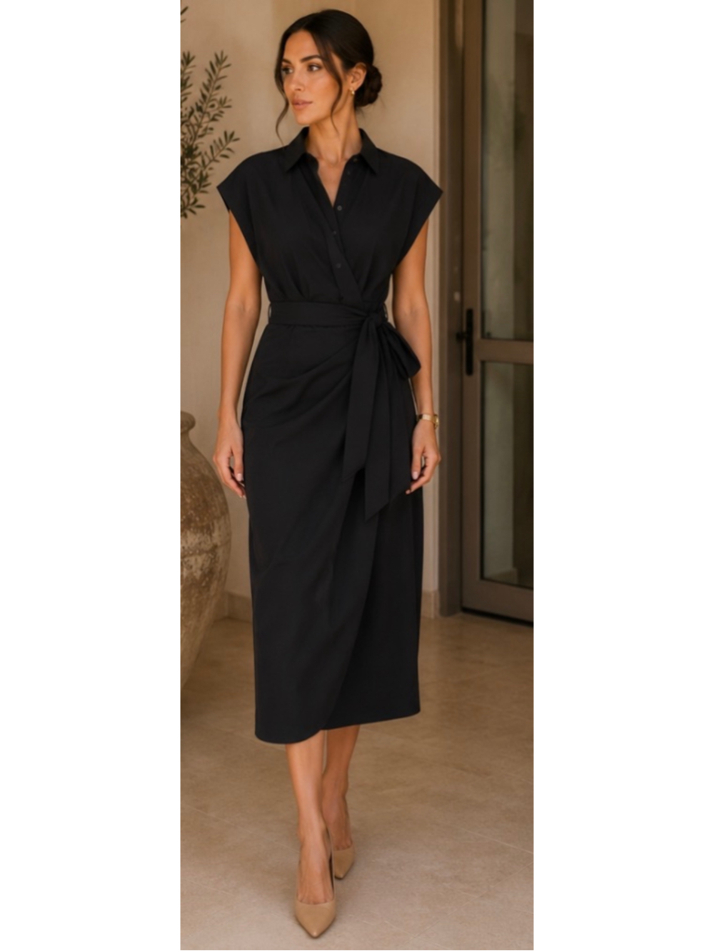 Carolina Herrera Black Draped Cotton-Blend Midi Shirt Dress Xl
